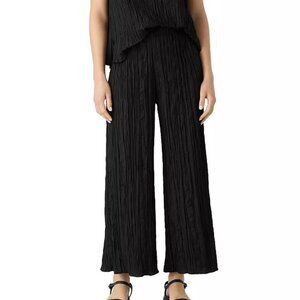 NWT EILEEN FISHER crushed crinkle black silk wide leg pants XL